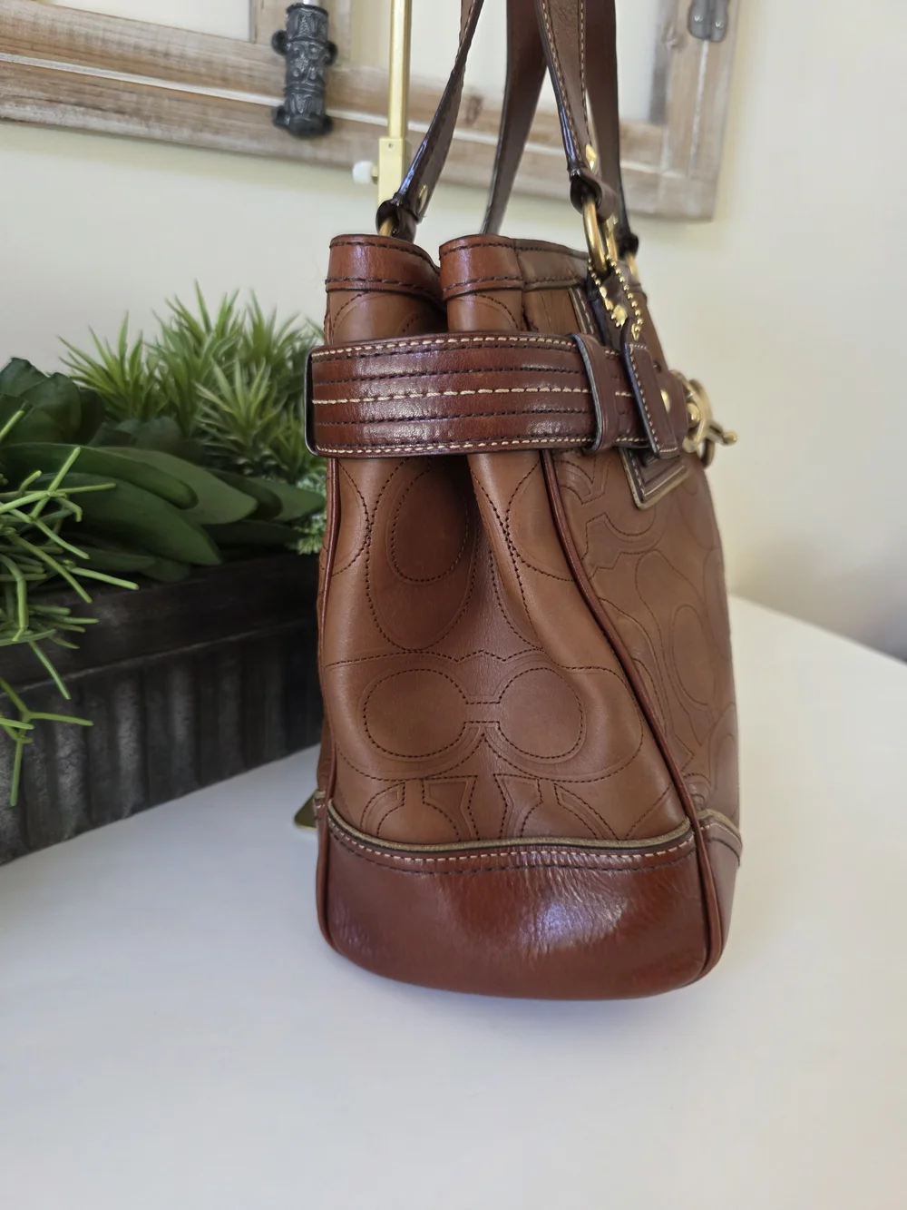 Vintage Hamptons Legacy Horsebit Tote & Wallet Set Cognac Embossed Leather Y2K - Picture 7 of 16